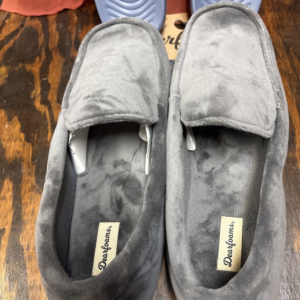Dearform Men Gray Slippers ‎ & Blue Slides Size 13